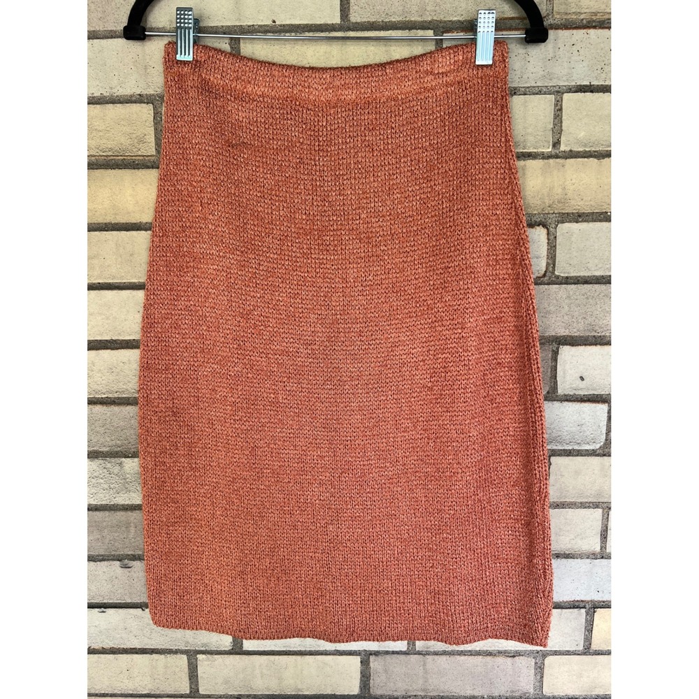 Vintage French Rags Orange Hand Loomed Stretch Knit Skirt Sz 3 Small Medium USA